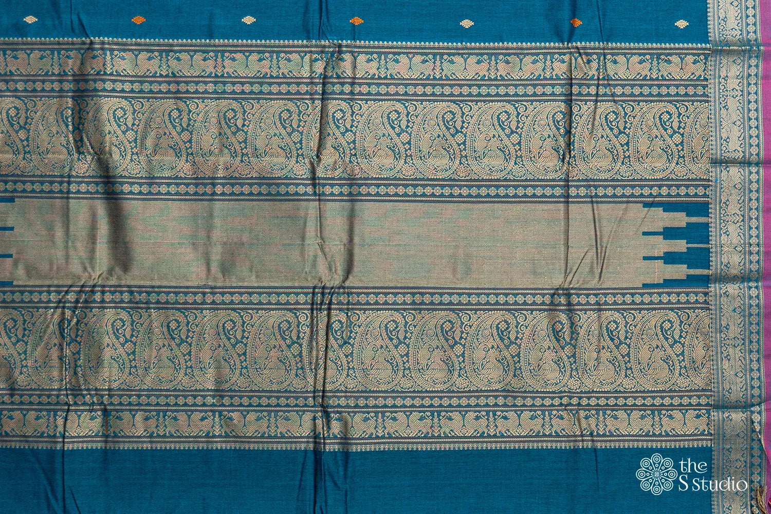 Peacock Blue Light Weight Kanchi Cotton Saree With Threadwork Border And Pallu