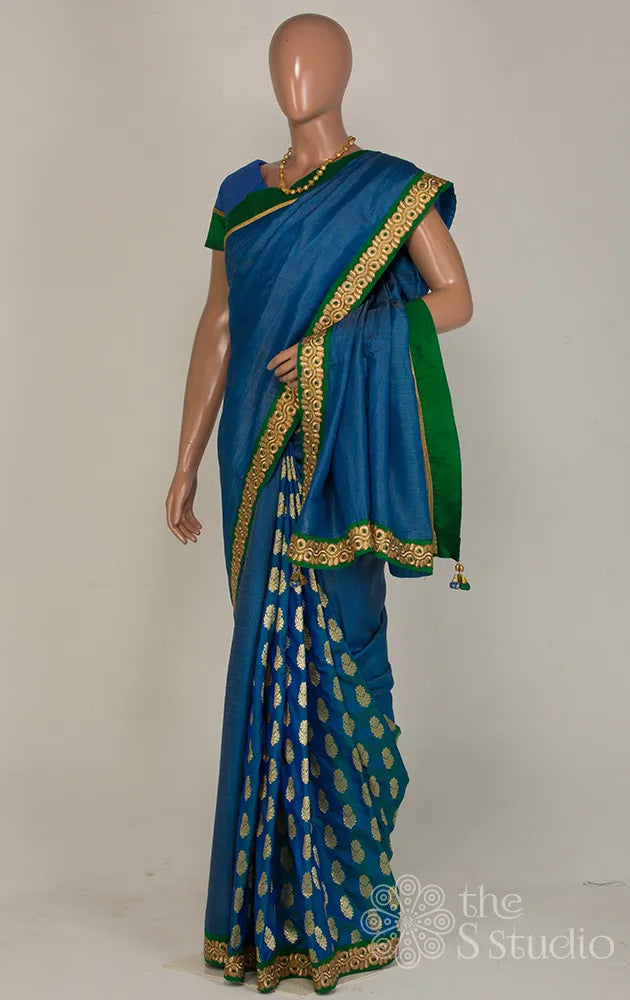 Blue Tussar Zari Lined Saree with Blouse