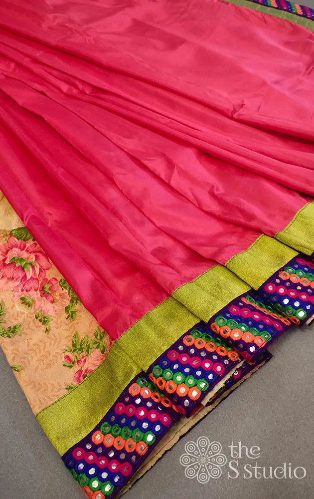 Red Blended Silk Printed Half and Half Saree