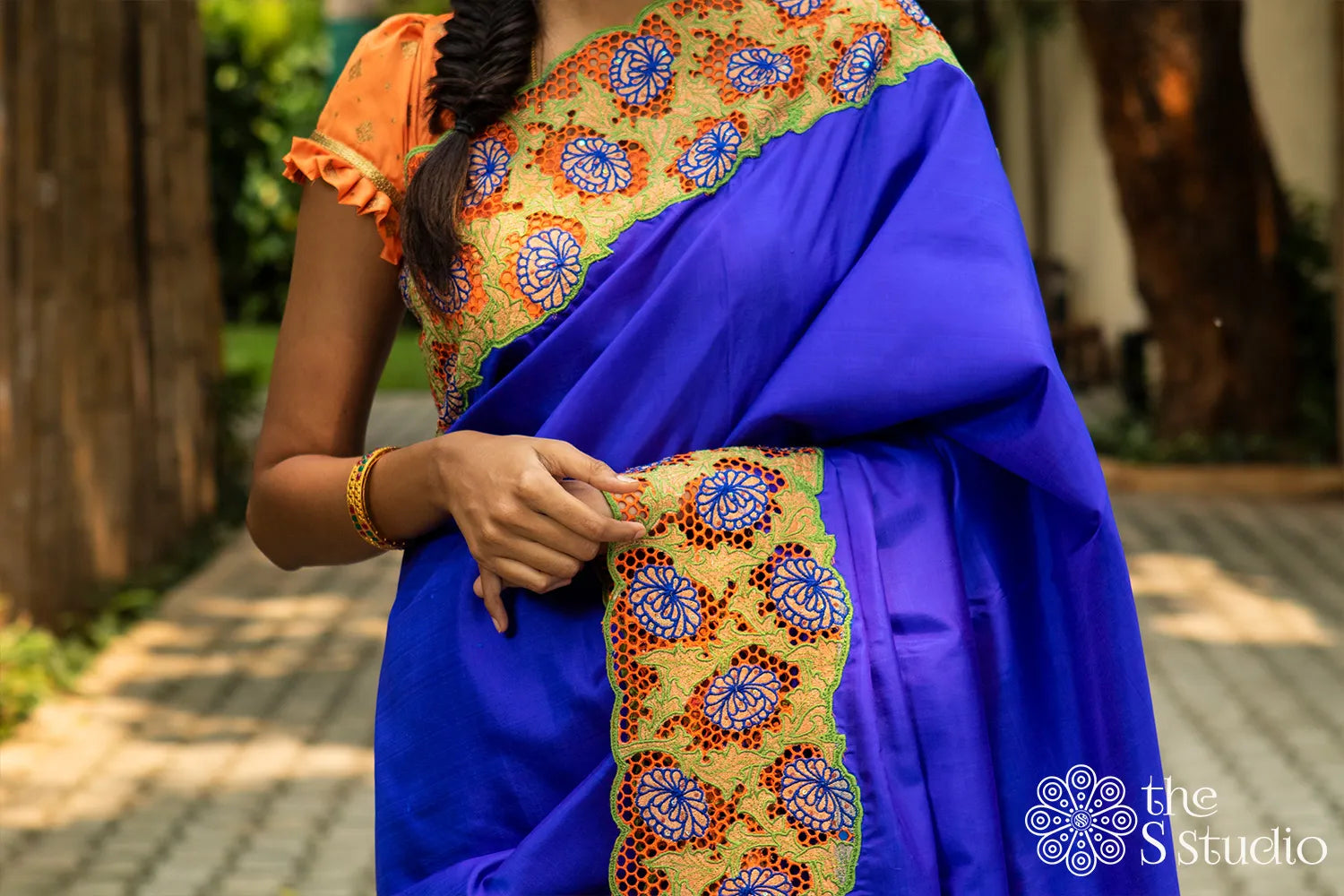 Royal Blue Banarasi Silk Blouse - Size 32 | Bengal Looms