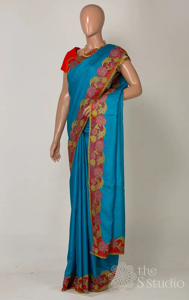 Blue Tussar Cutwork Saree with Blouse