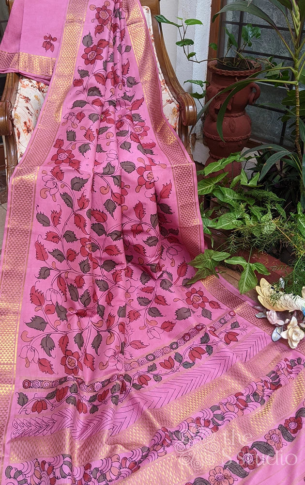 Rose kanchi kalamkari hand painted saree