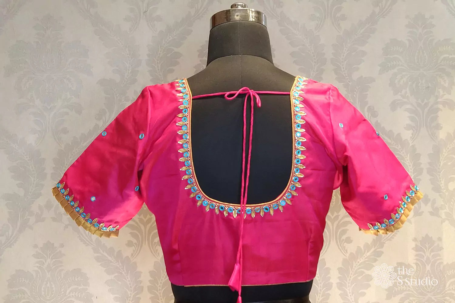 Rani pink kanchi silk readymade blouse with embroidery