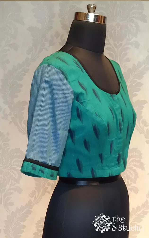 Blue Ikat cotton readymade blouse -