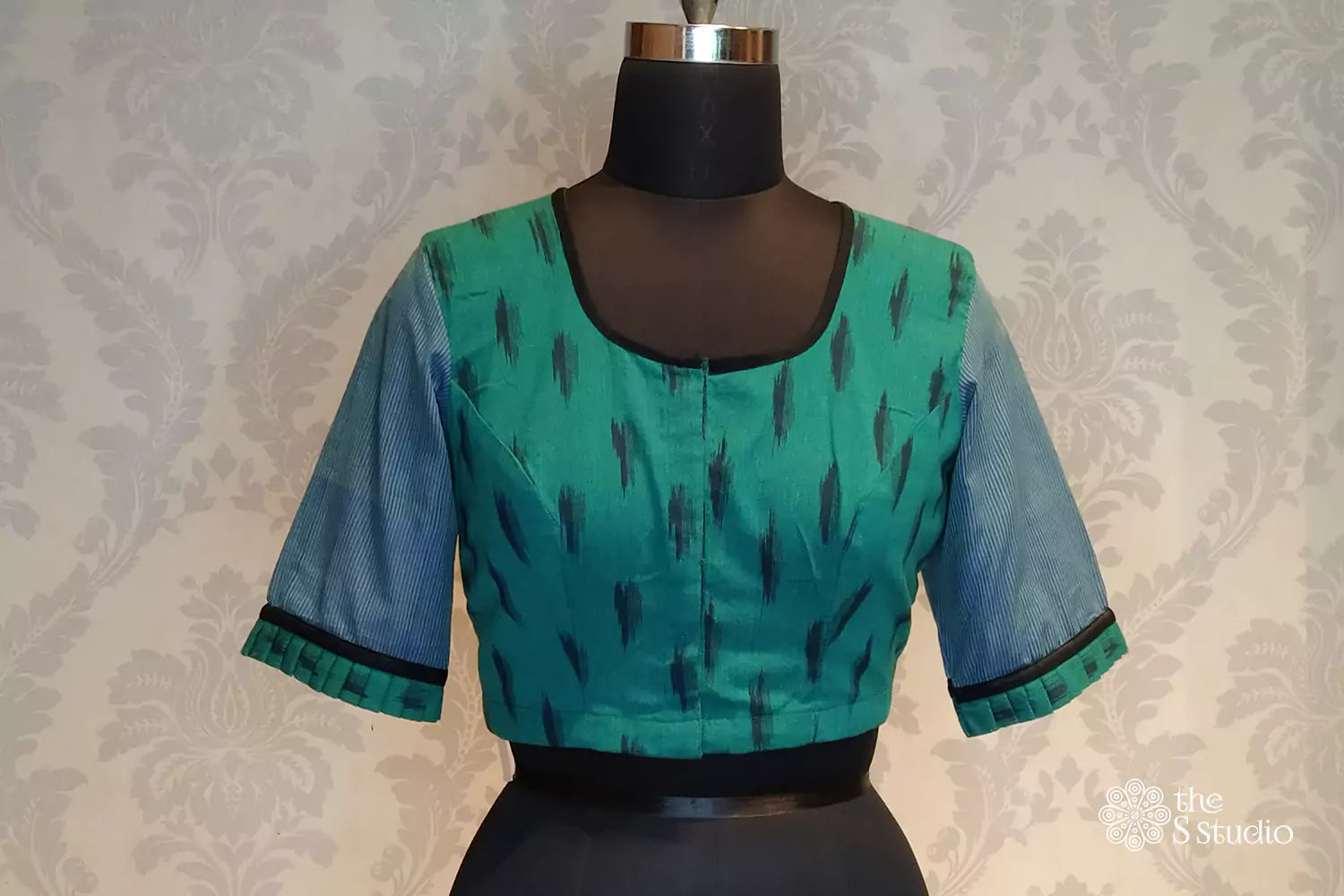 Blue Ikat cotton readymade blouse -