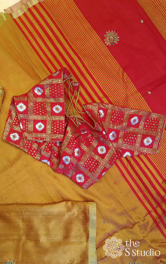 Red banarasi brocade readymade blouse