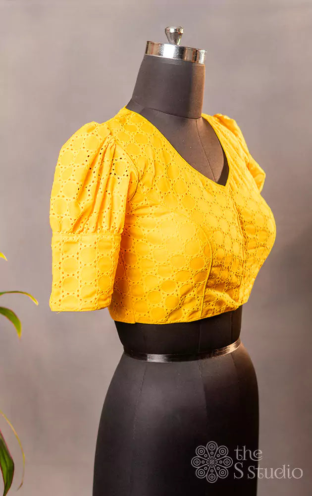 Yellow hakoba  cotton readymade blouse