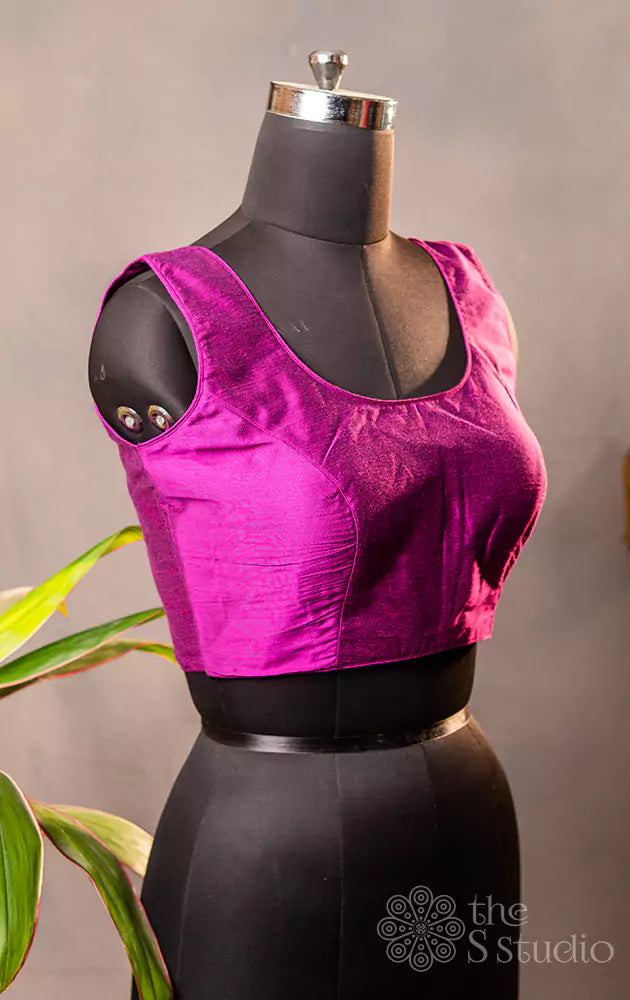 Purple sleeveless cotton readymade blouse 