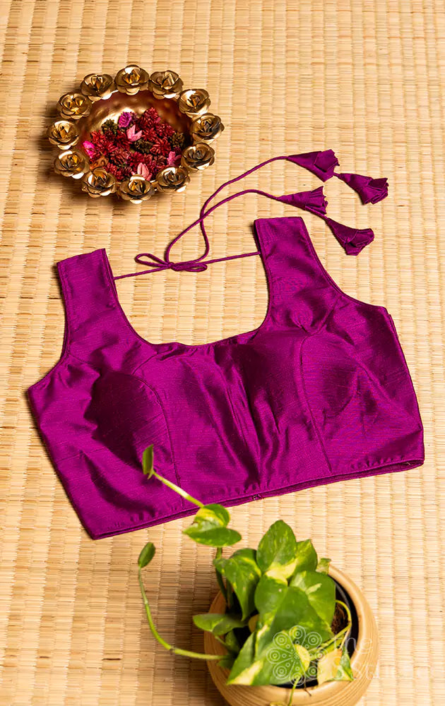 Purple sleeveless cotton readymade blouse