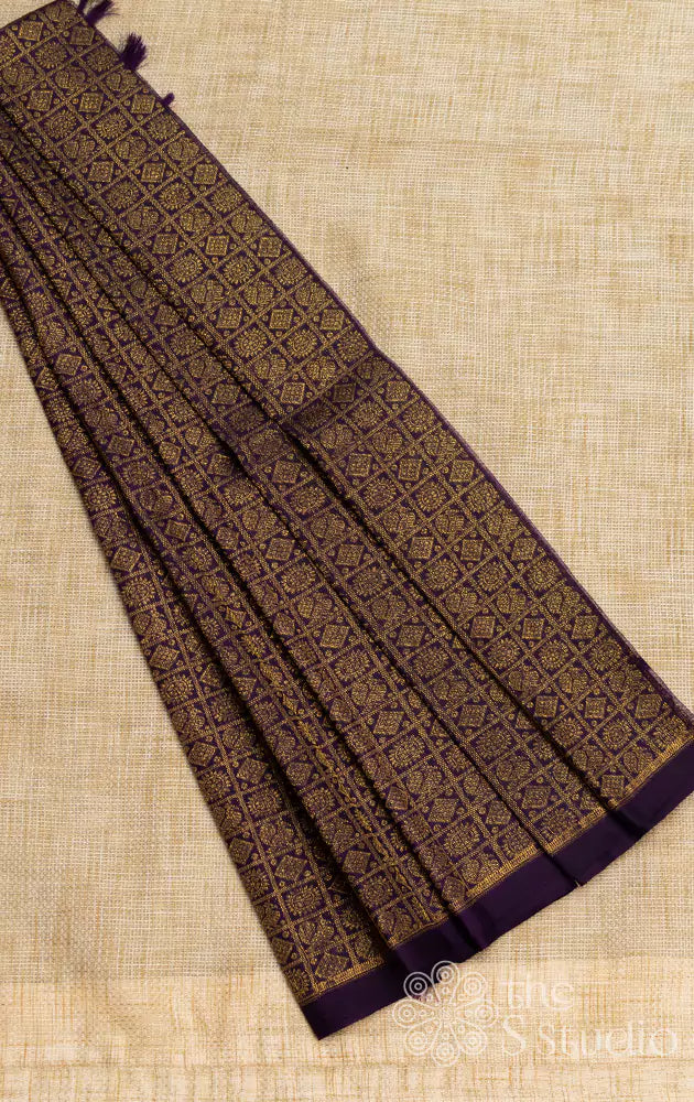 Violet kanchi silk blouse material with mayil chakaram buttas
