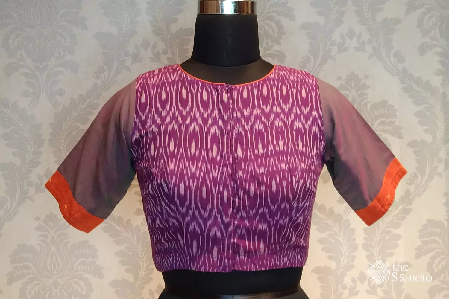 Purple ikat readymade blouse