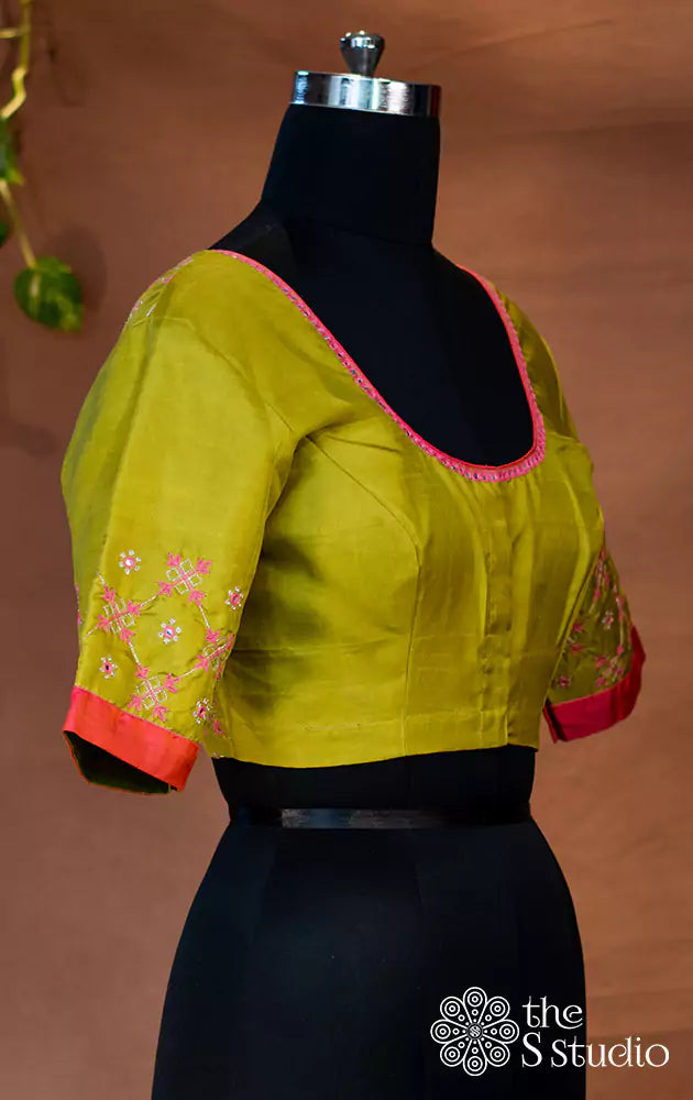 Apple green pure kanchi silk readymade blouse