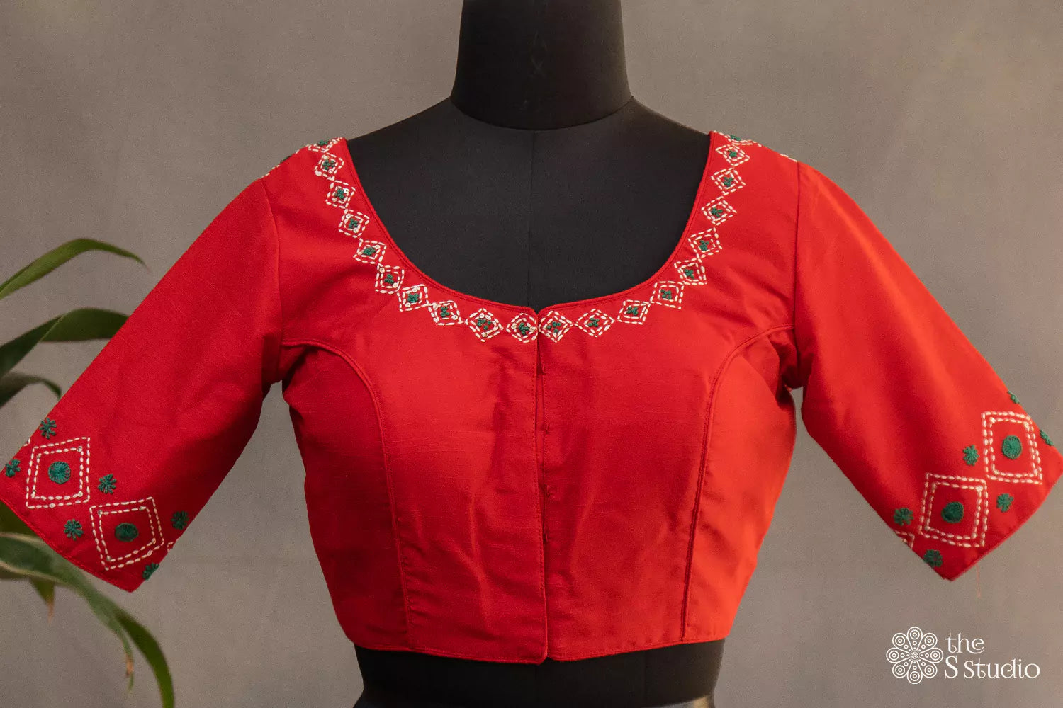 Red silk embroidered readymade blouse
