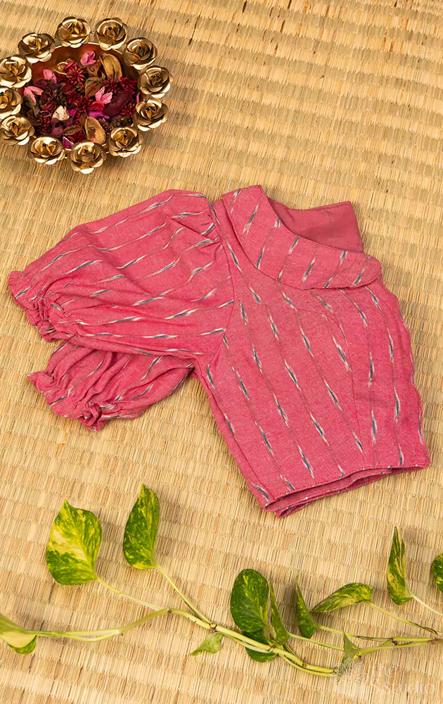 Pink collared neck cotton printed blouse
