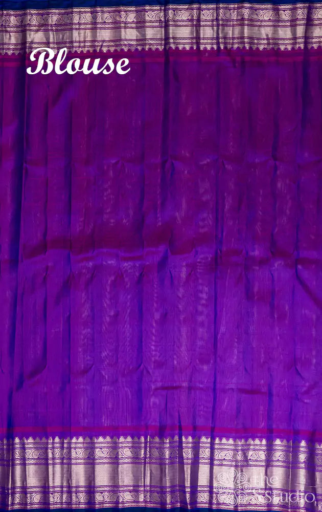 Offwhite pure gadwal silk saree with purple silver zari border