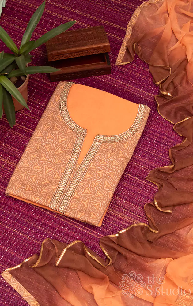 Light orange printed salwar set with embroidery