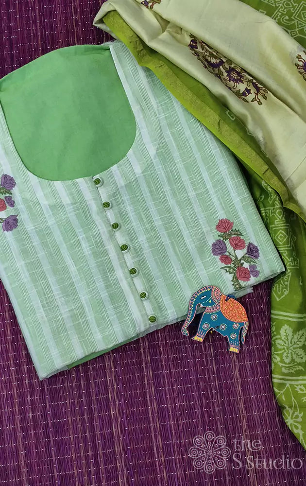 Light pista green salwar set with embroidery
