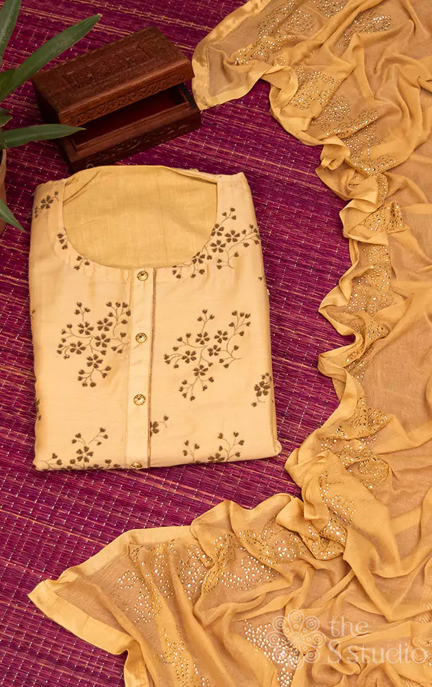 Light yellow chanderi silk salwar set with embroidery