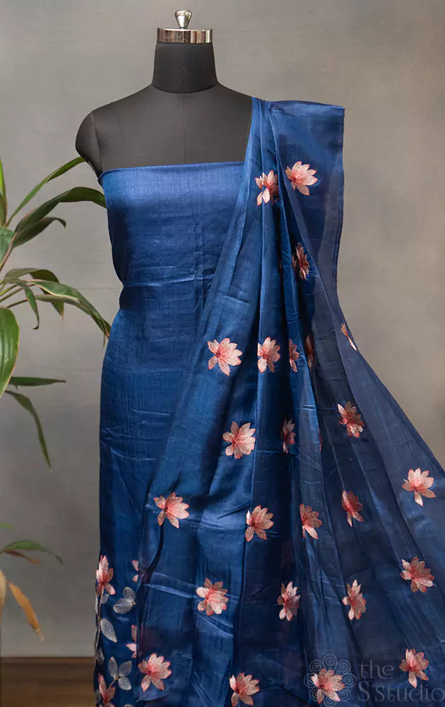 Blue tussar embroidered salwar set