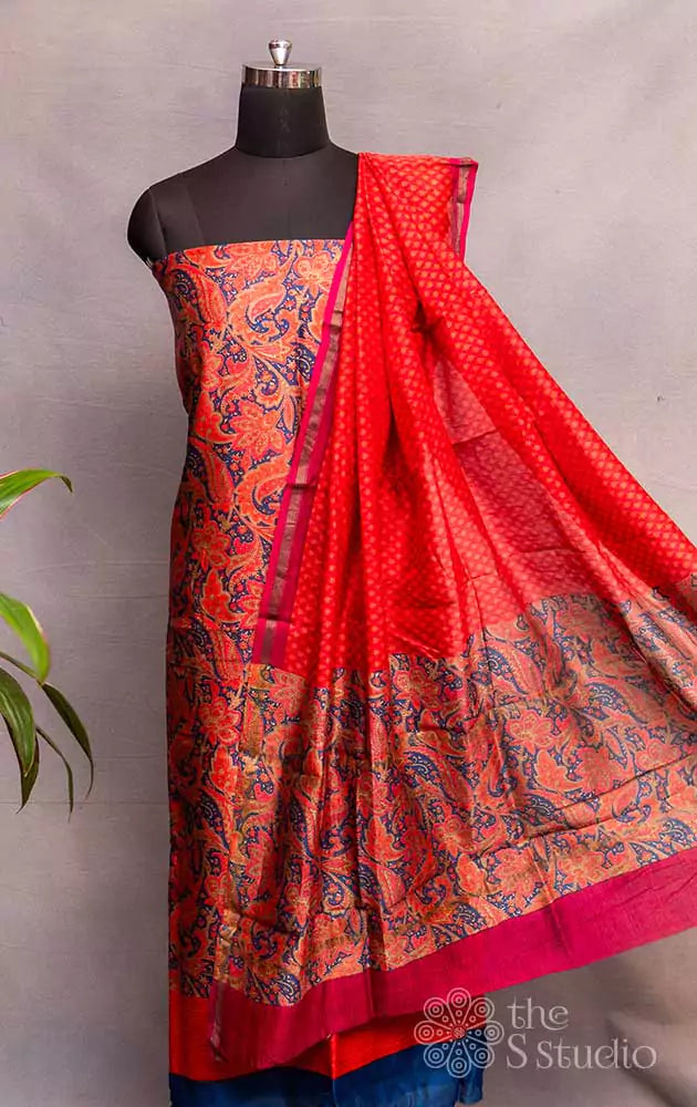 Red floral printed maheshwari silk cotton salwar set