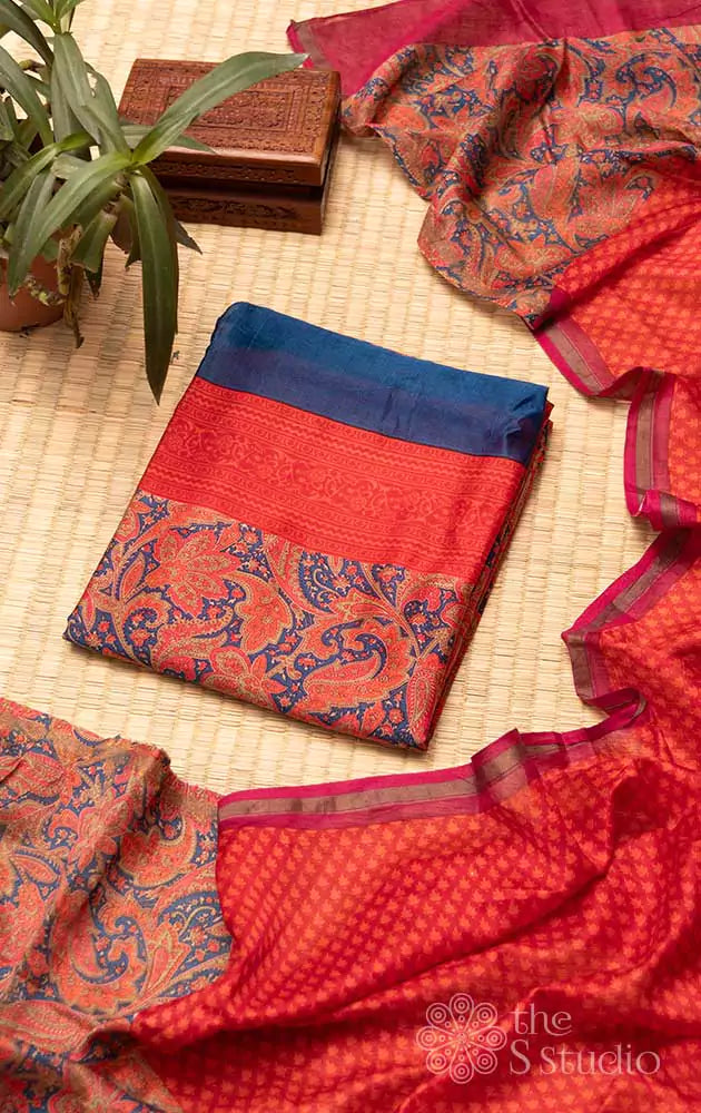Red floral printed maheshwari silk cotton salwar set