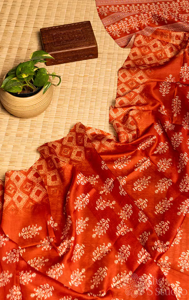 Orange semi tussar salwar set with matching dupatta
