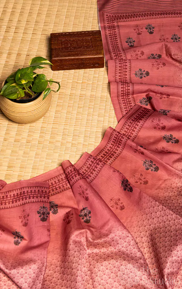 Pink floral embroidered semi tussar salwar set