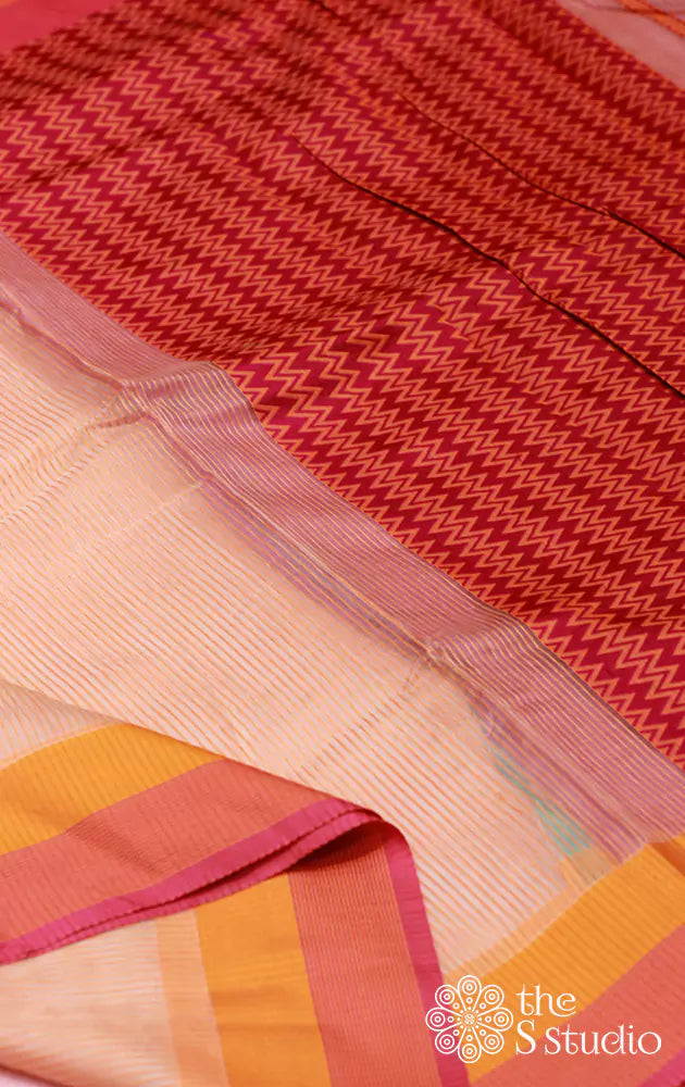 Peach Mahenshwari silk cotton saree