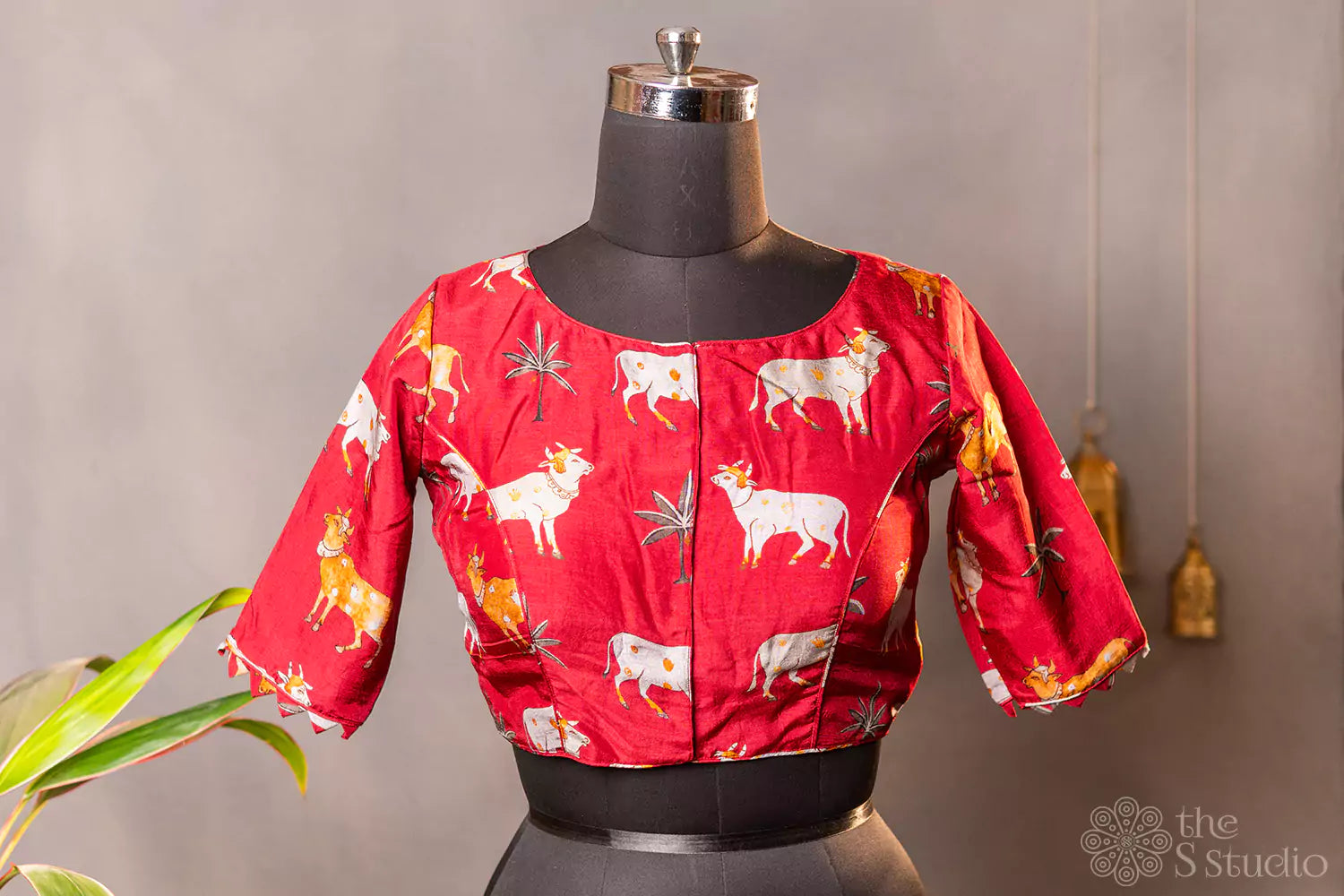Maroon pichwai printed semi tussar readymade blouse