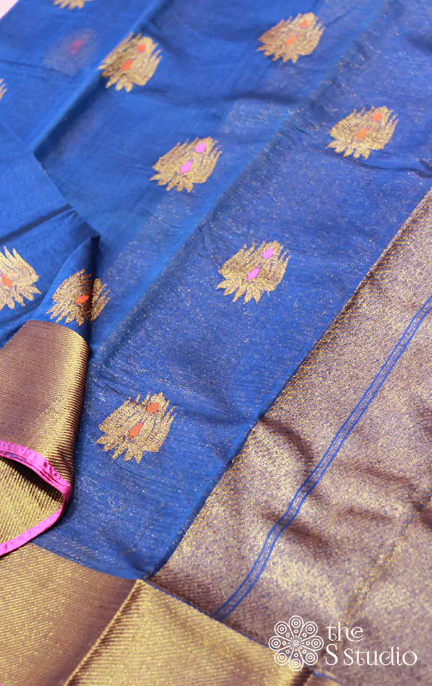 Blue banarasi silk cotton saree
