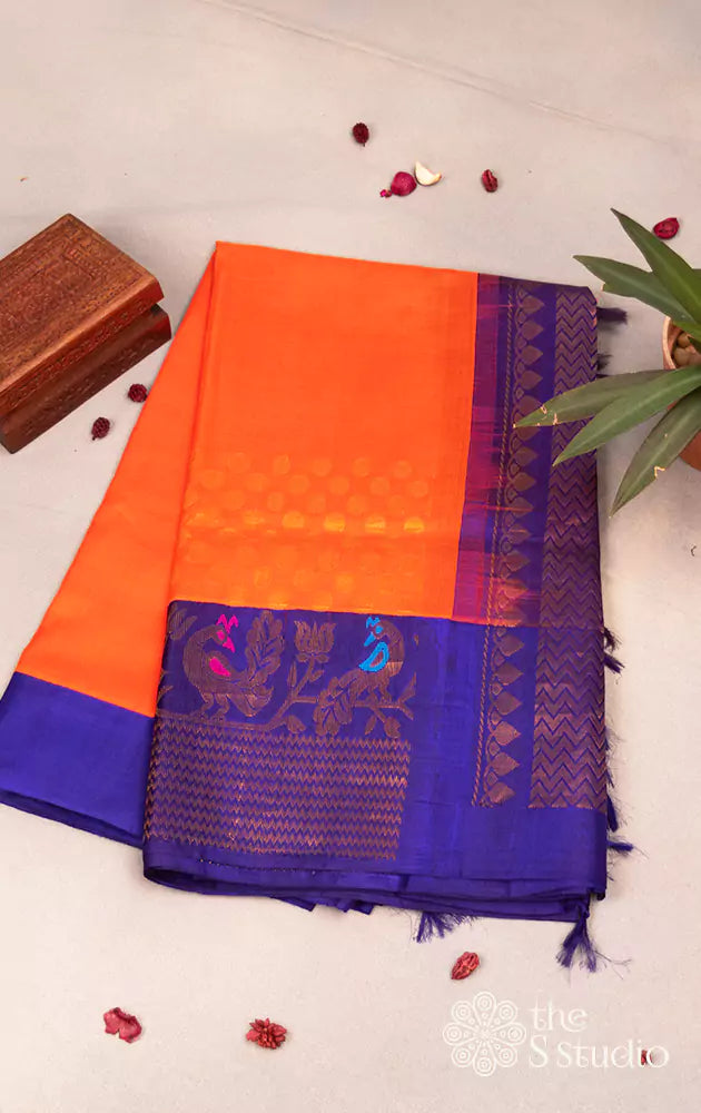 Orange with violet border silk cotton saree
