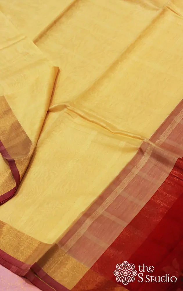 Yellow kora cotton saree