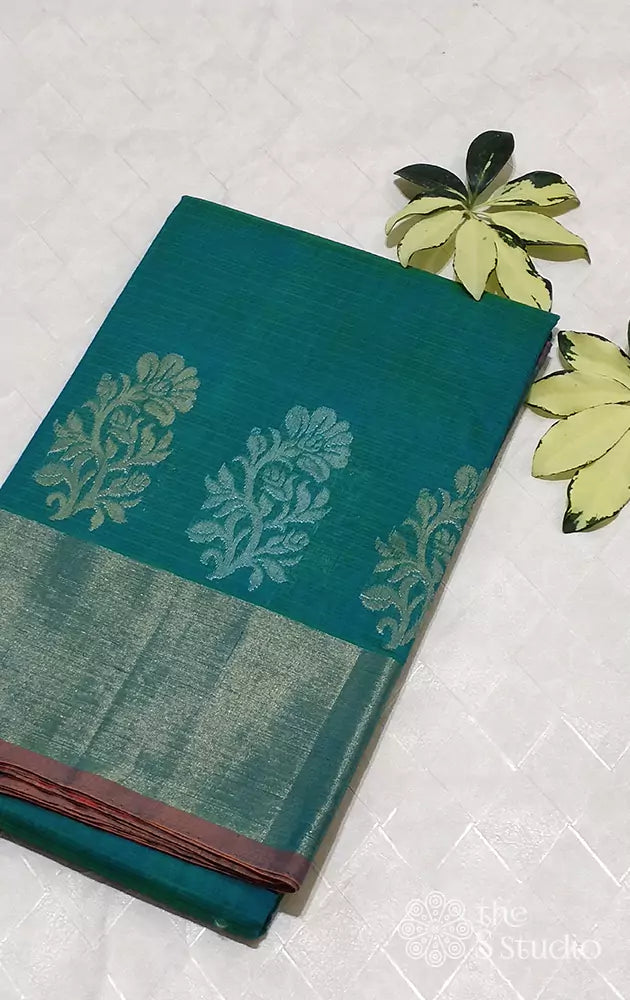 Bluish Green Silk Cotton Saree
