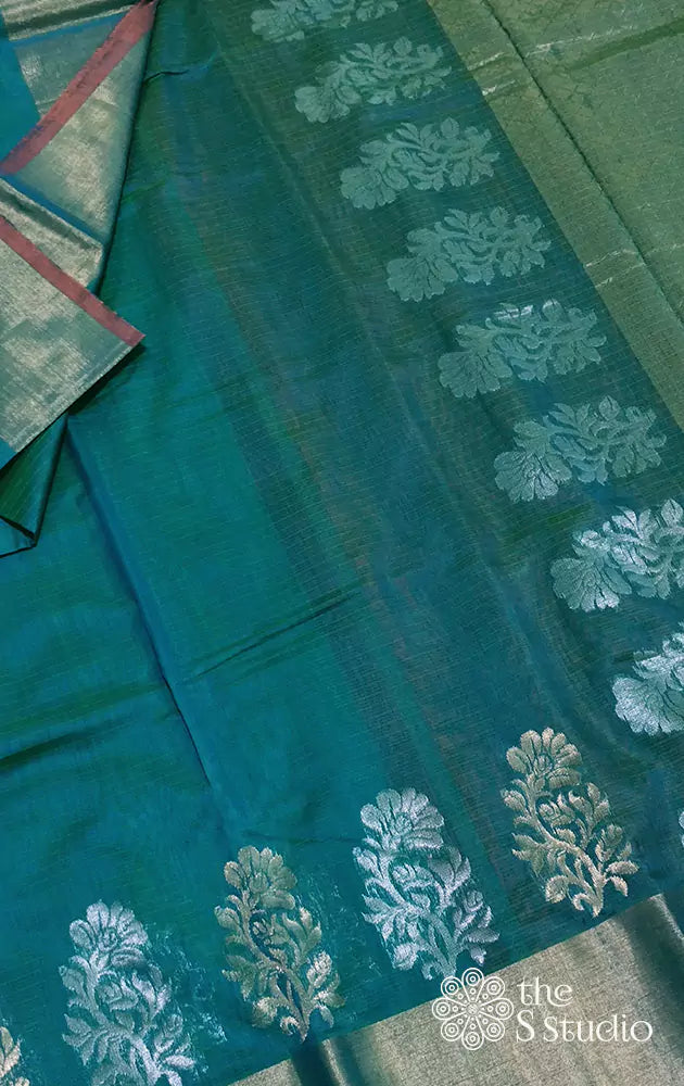 Bluish Green Silk Cotton Saree