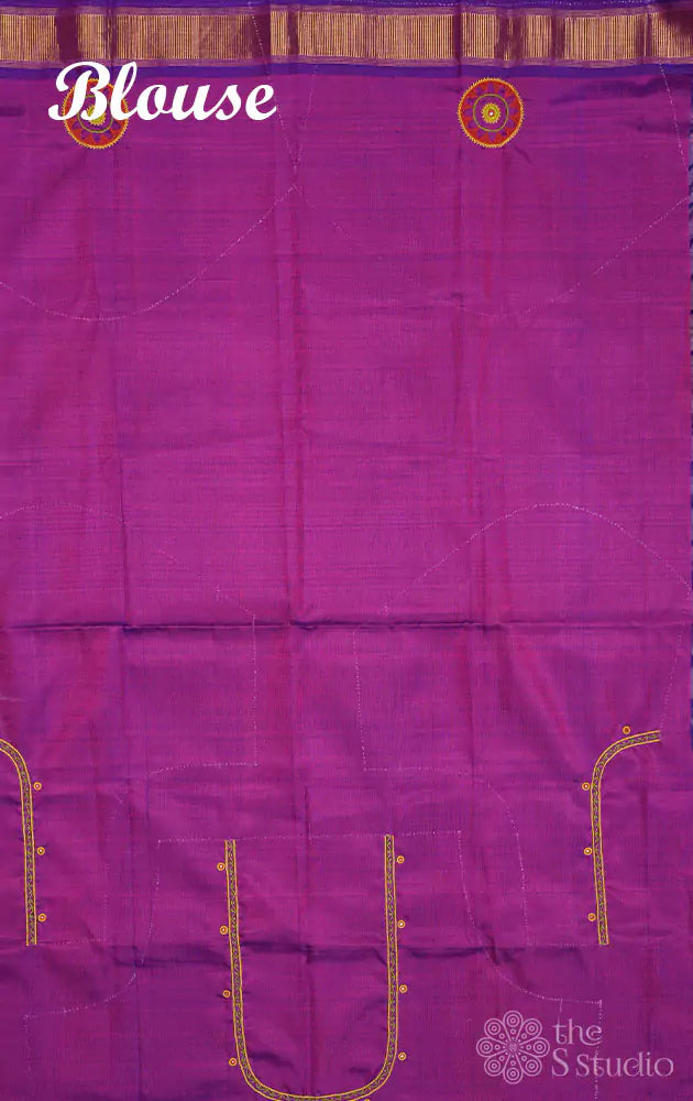 Light pink kanchipuram silk saree with kutch hand embroidery