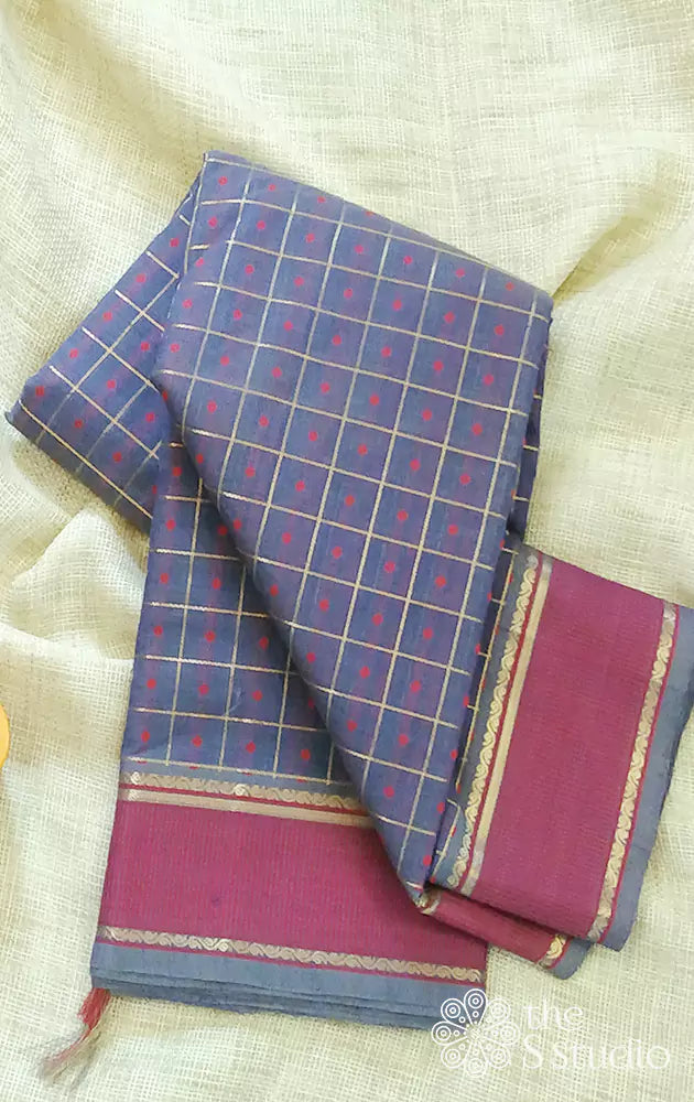 Grey zari checked lakshadeepam kanchi cotton saree