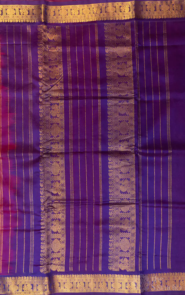 Red silk cotton ten yards saree with Purple pallu
