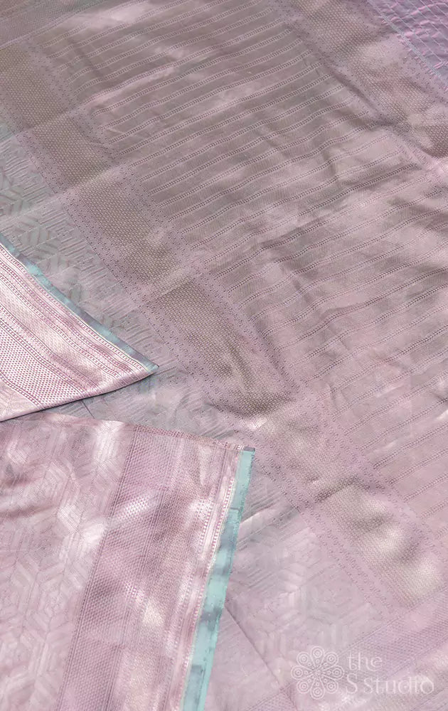 Lavendar banarasi silk saree with silver zari