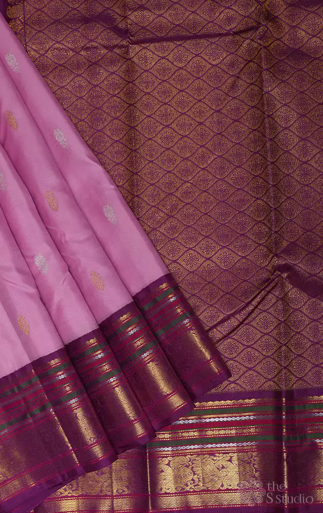 Pinkish lavender kanchi silk saree with purple varisaipet border ( Pre Order Available )