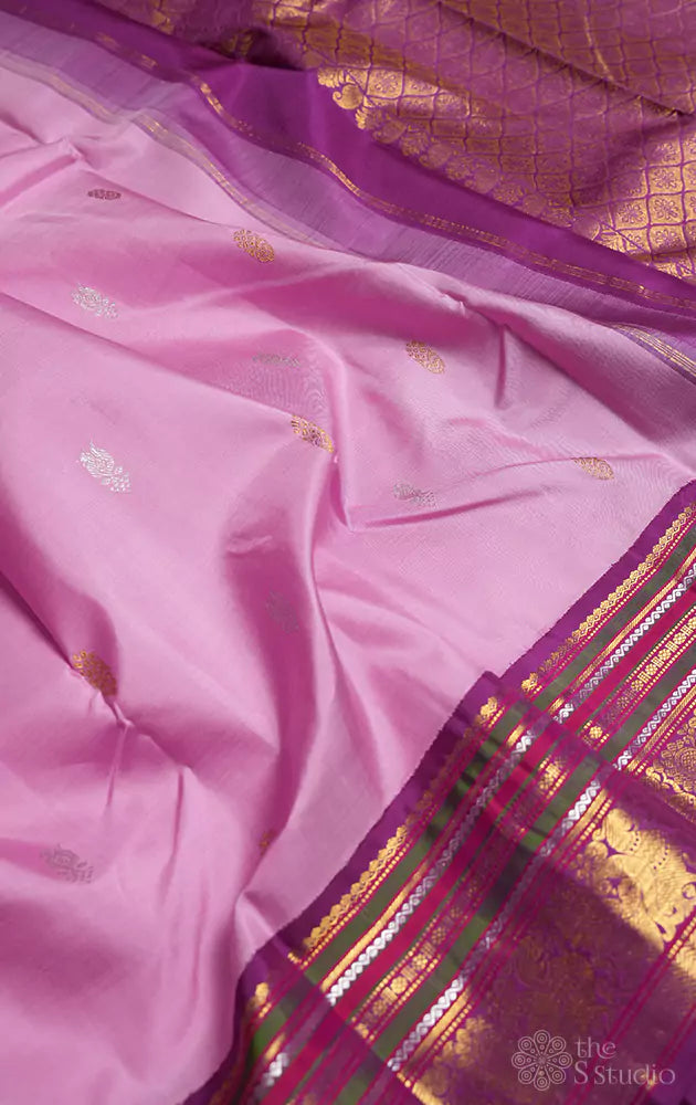 Pinkish lavender kanchi silk saree with purple varisaipet border ( Pre Order Available )