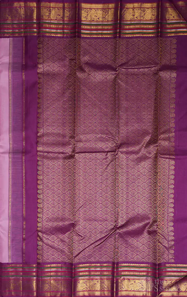 Pinkish lavender kanchi silk saree with purple varisaipet border