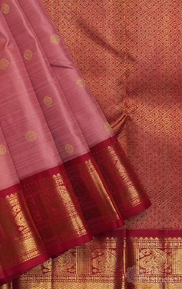 Onion pink kanchi silk saree with ganga jamuna border
