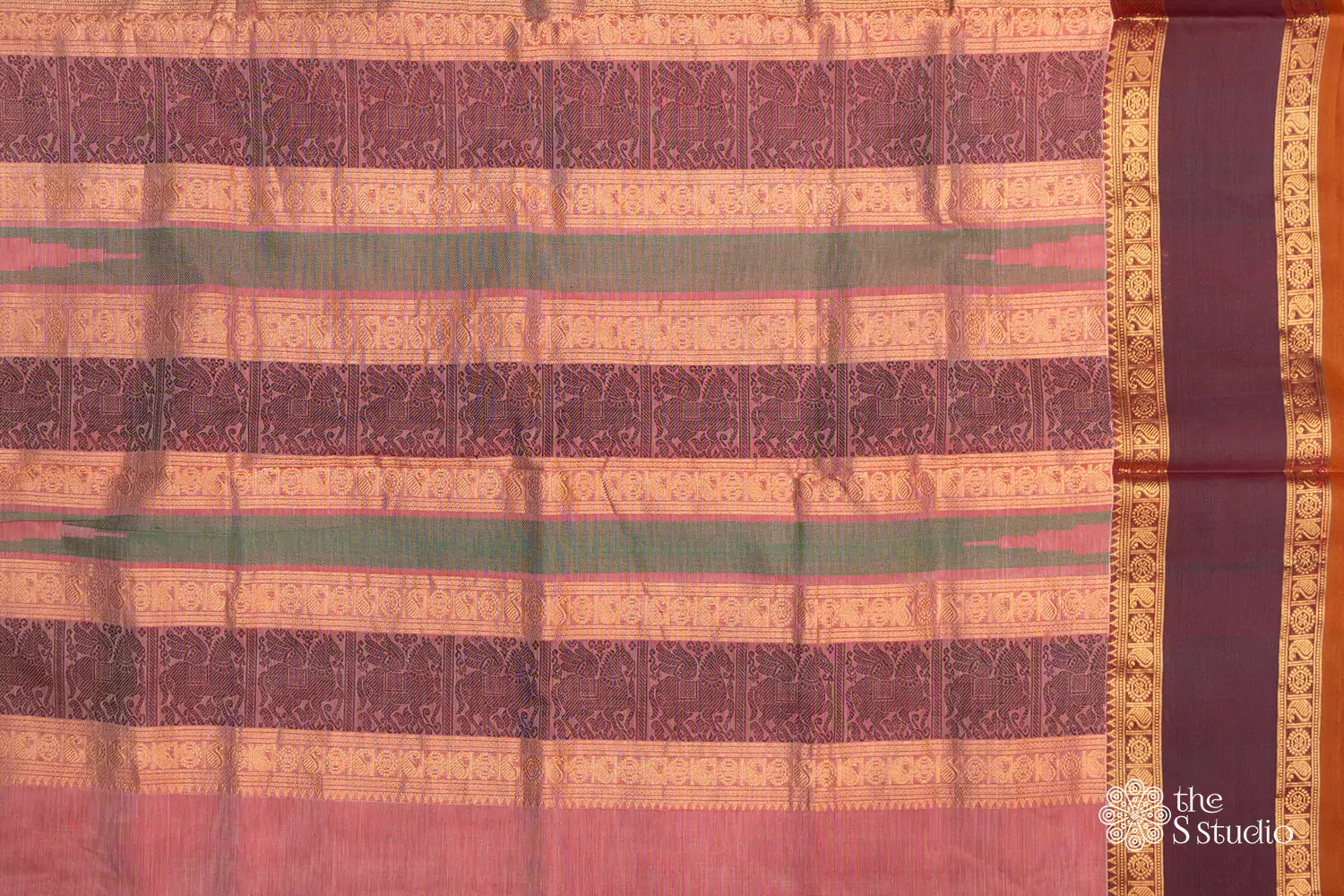Brown silk cotton saree with ganga jamuna border