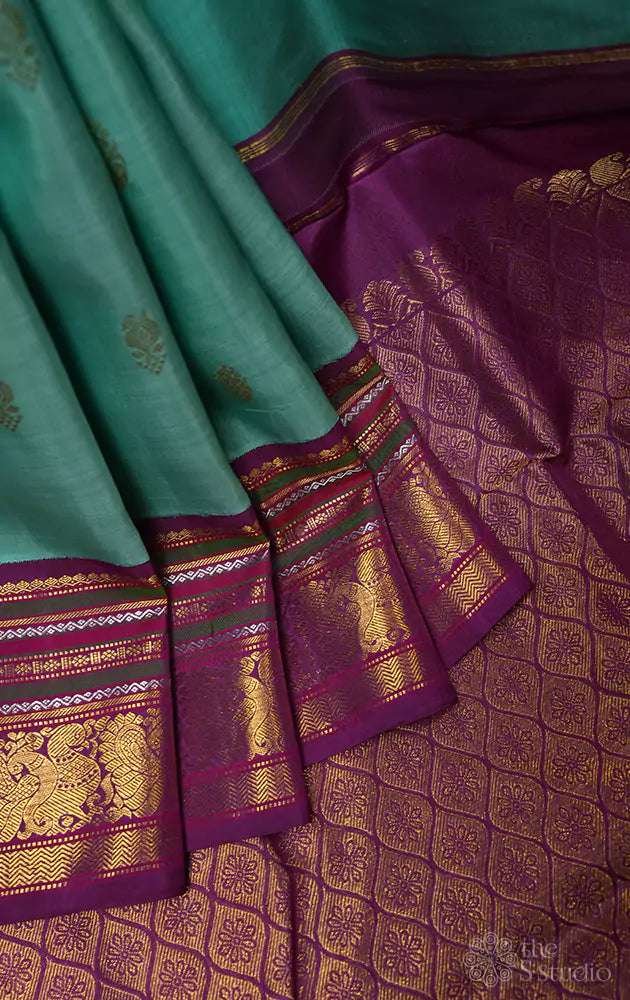 Sea green kanchipuram silk saree with varisaipet border