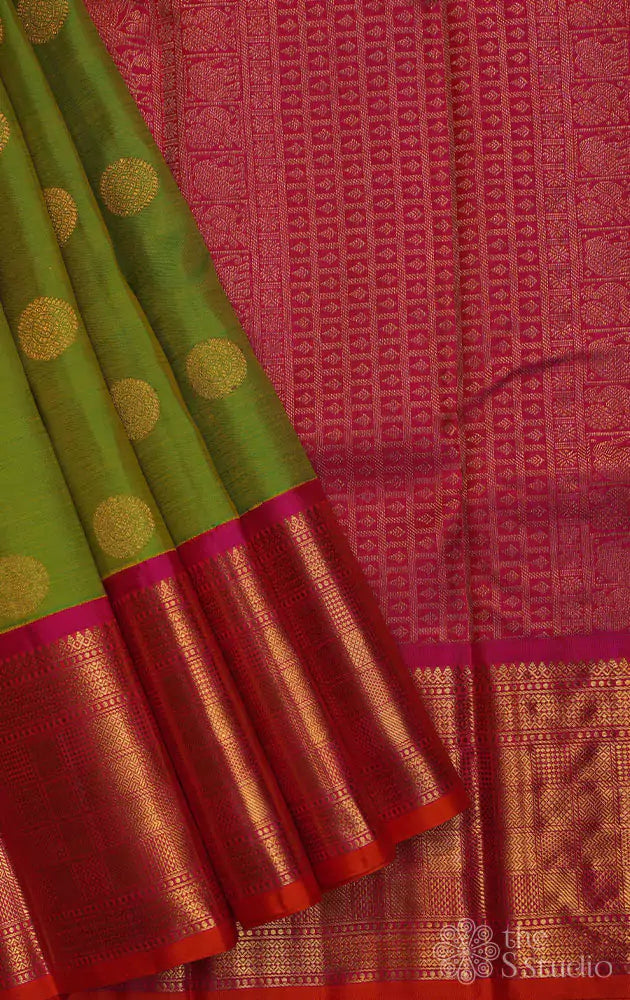 Parrot Green Jacquard Silk Saree