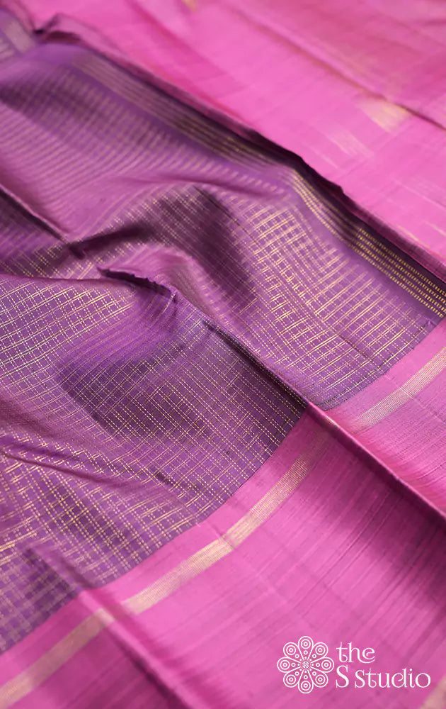 Violet kanchi silk saree with pinkish lavendar border