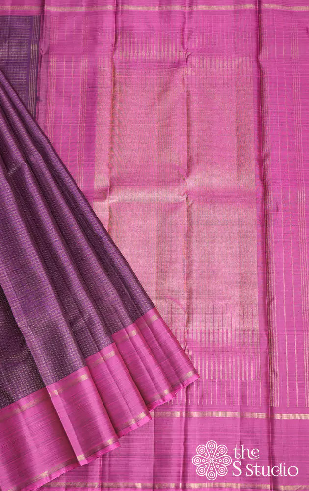 Violet kanchi silk saree with pinkish lavendar border
