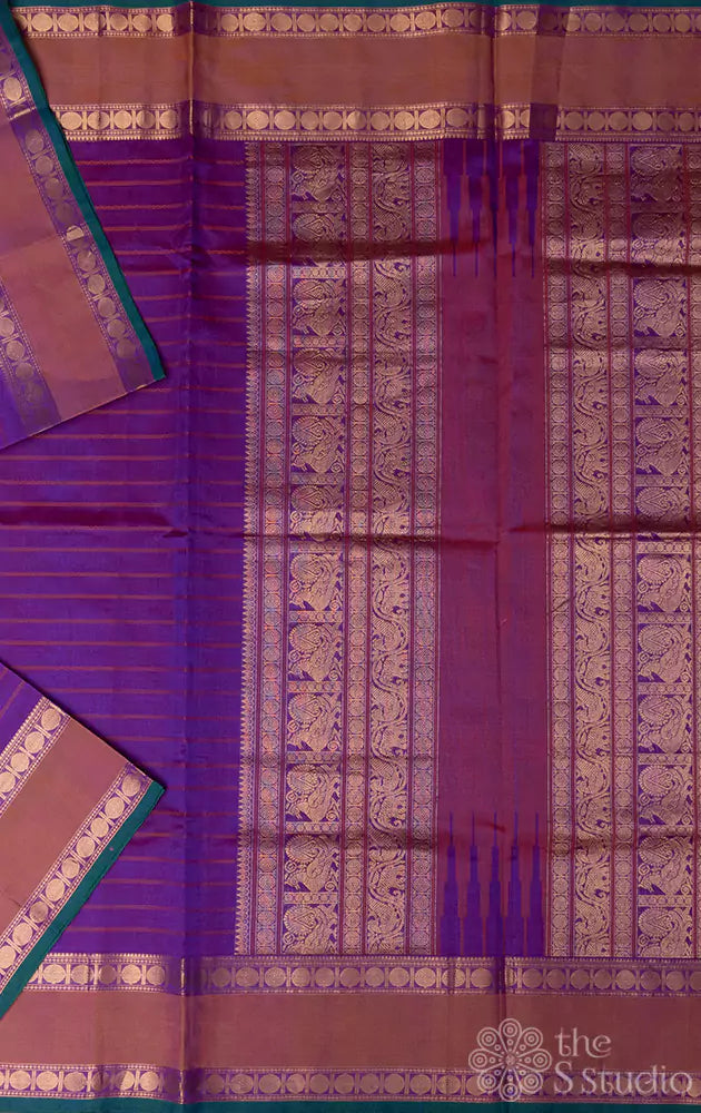 Purple silk cotton saree with coin buttas border