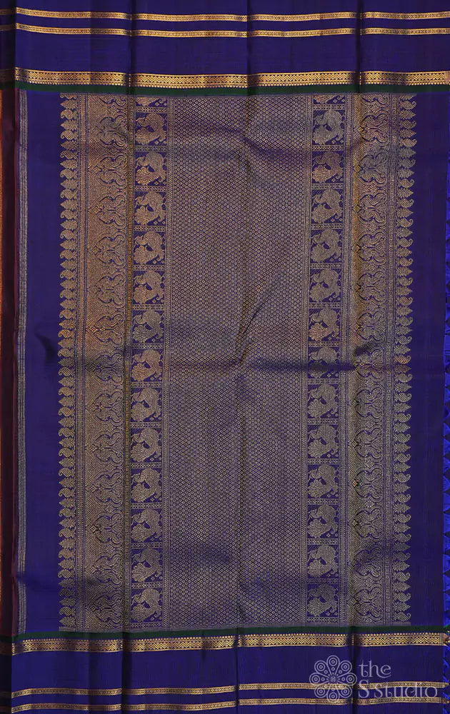 Light rose kanchipuram silk saree with royal blue border