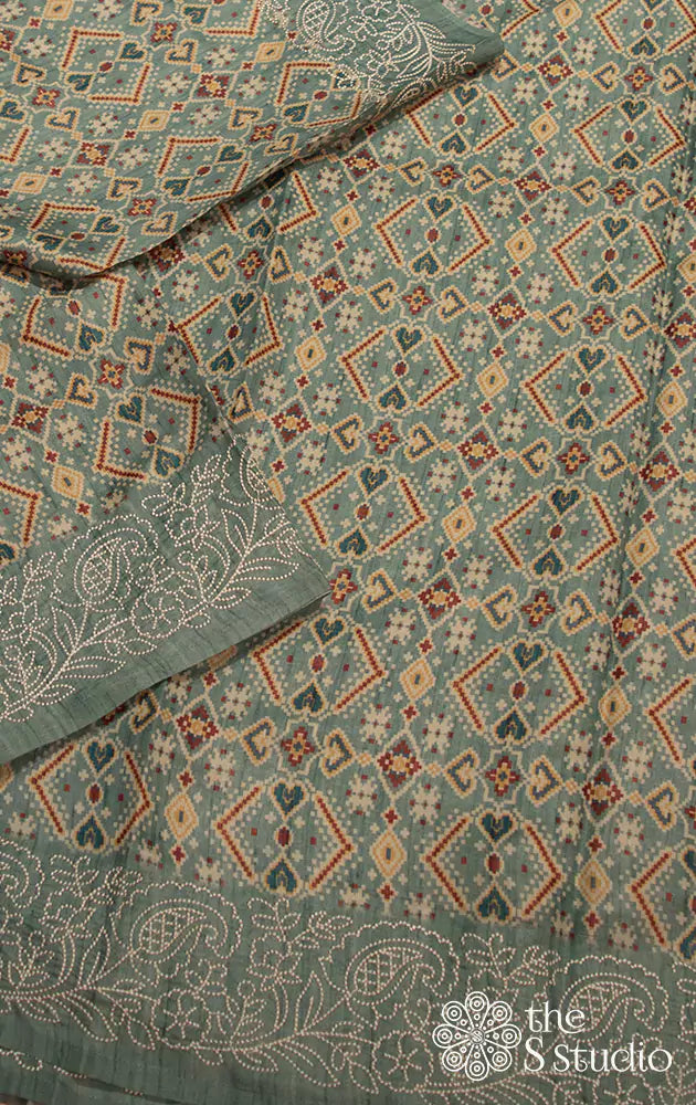 Greenish blue patola prints semi tussar saree